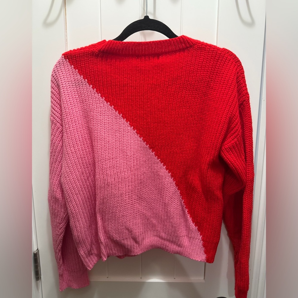 Colorblock Red and Pink Sweater - Picture 2 of 5